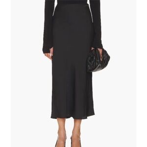 Rue Sophie Ava Black Satin Midi Skirt Size Small